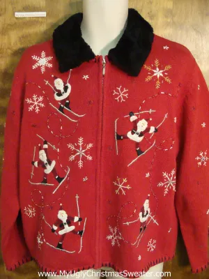 Santa on the Ski Slopes Ugly Sweater for Xmas