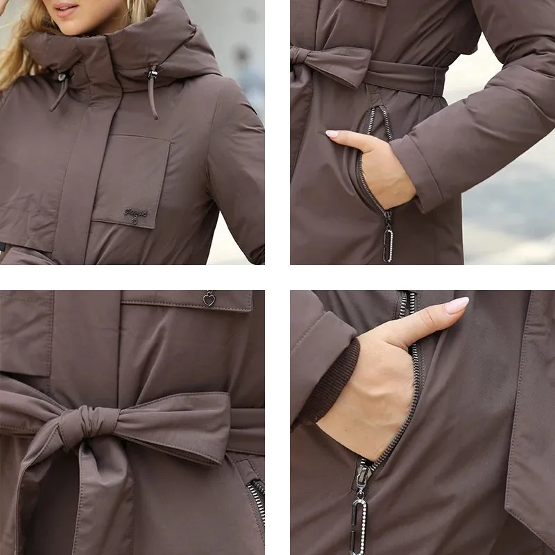 Slay Queen Womens Down Jacket | Parka for Women | Belted Coat | Hooded Down Coat