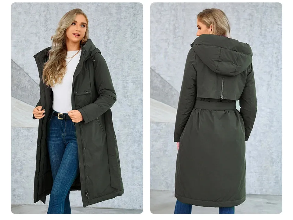 Slay Queen Womens Down Jacket | Parka for Women | Belted Coat | Hooded Down Coat