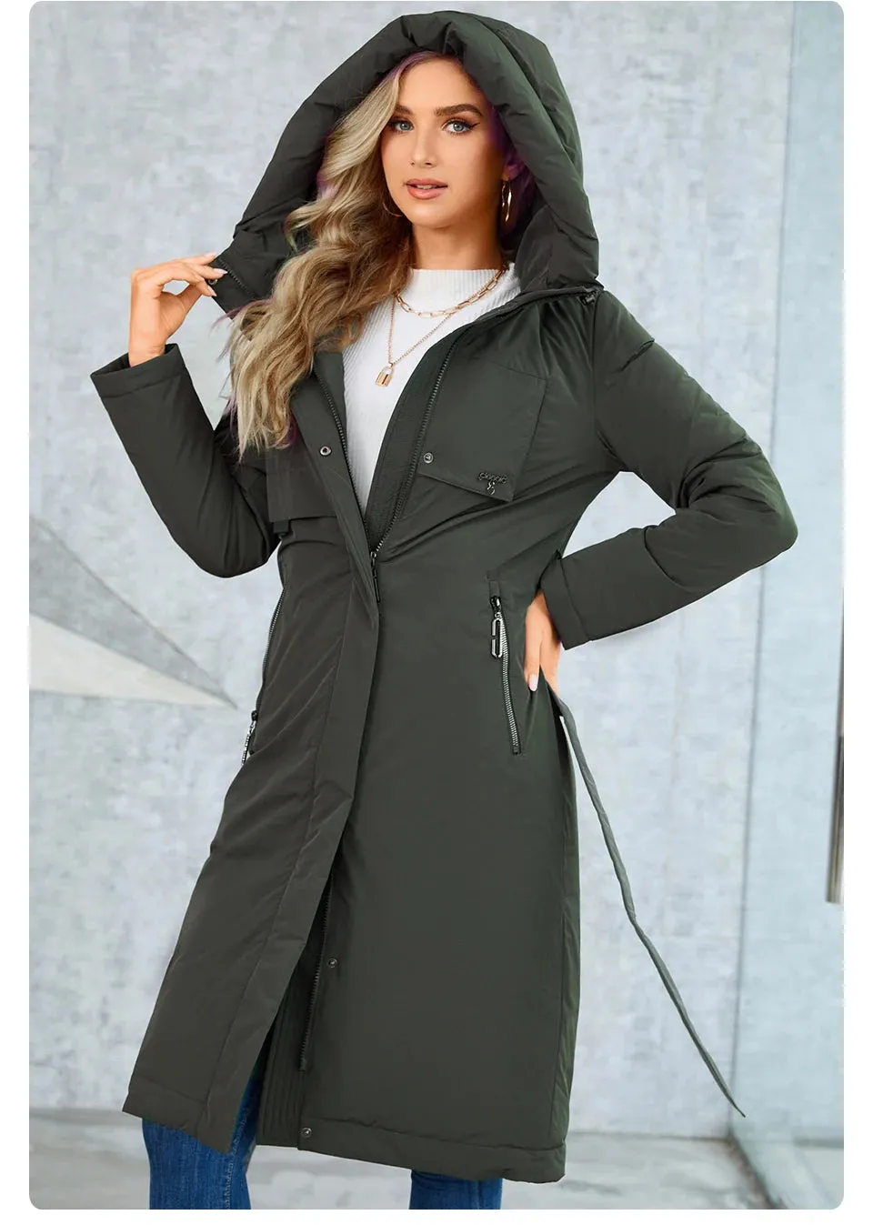 Slay Queen Womens Down Jacket | Parka for Women | Belted Coat | Hooded Down Coat