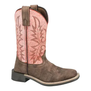 Smoky Mountain Boots Distressed Brown Rustic Rider Square Toe Boots with Coral Tops for Children