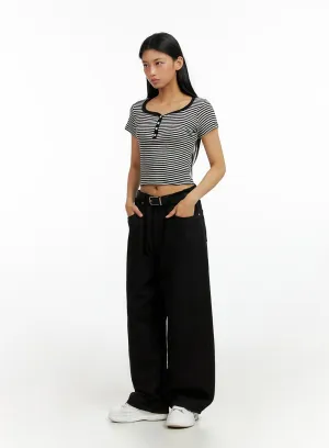 Solid Wide Leg Pants IL419