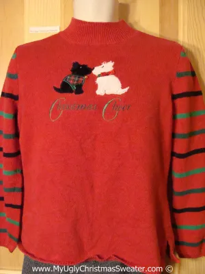 Tacky Christmas Sweater Two Scottie Terrier Dogs Kissing  (f1228)