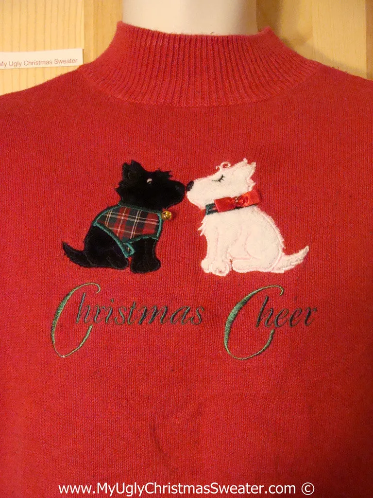 Tacky Christmas Sweater Two Scottie Terrier Dogs Kissing  (f1228)