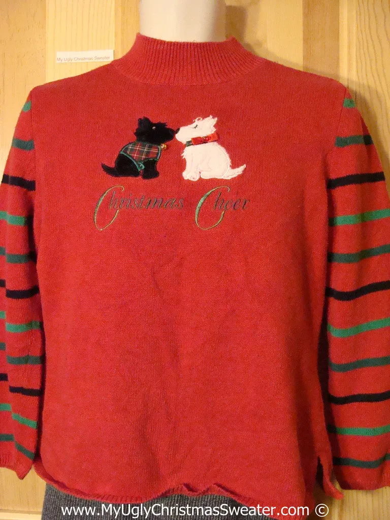 Tacky Christmas Sweater Two Scottie Terrier Dogs Kissing  (f1228)