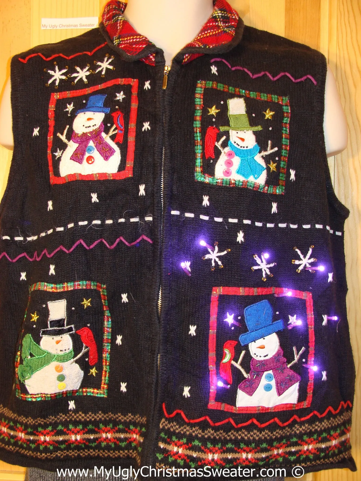 Tacky Xmas Sweater Four Festive Snowmen with Lights (g121)