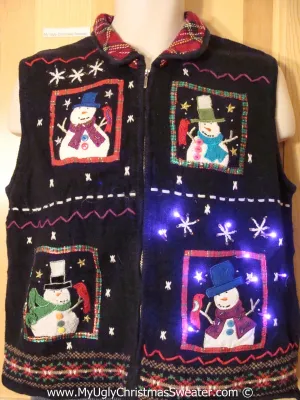 Tacky Xmas Sweater Four Festive Snowmen with Lights (g121)