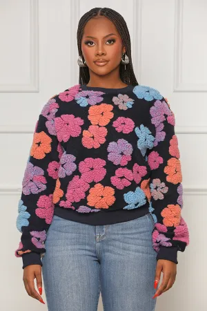 Take You There Floral Fleece Sweatshirt (Blue Multi)- FINAL SALE