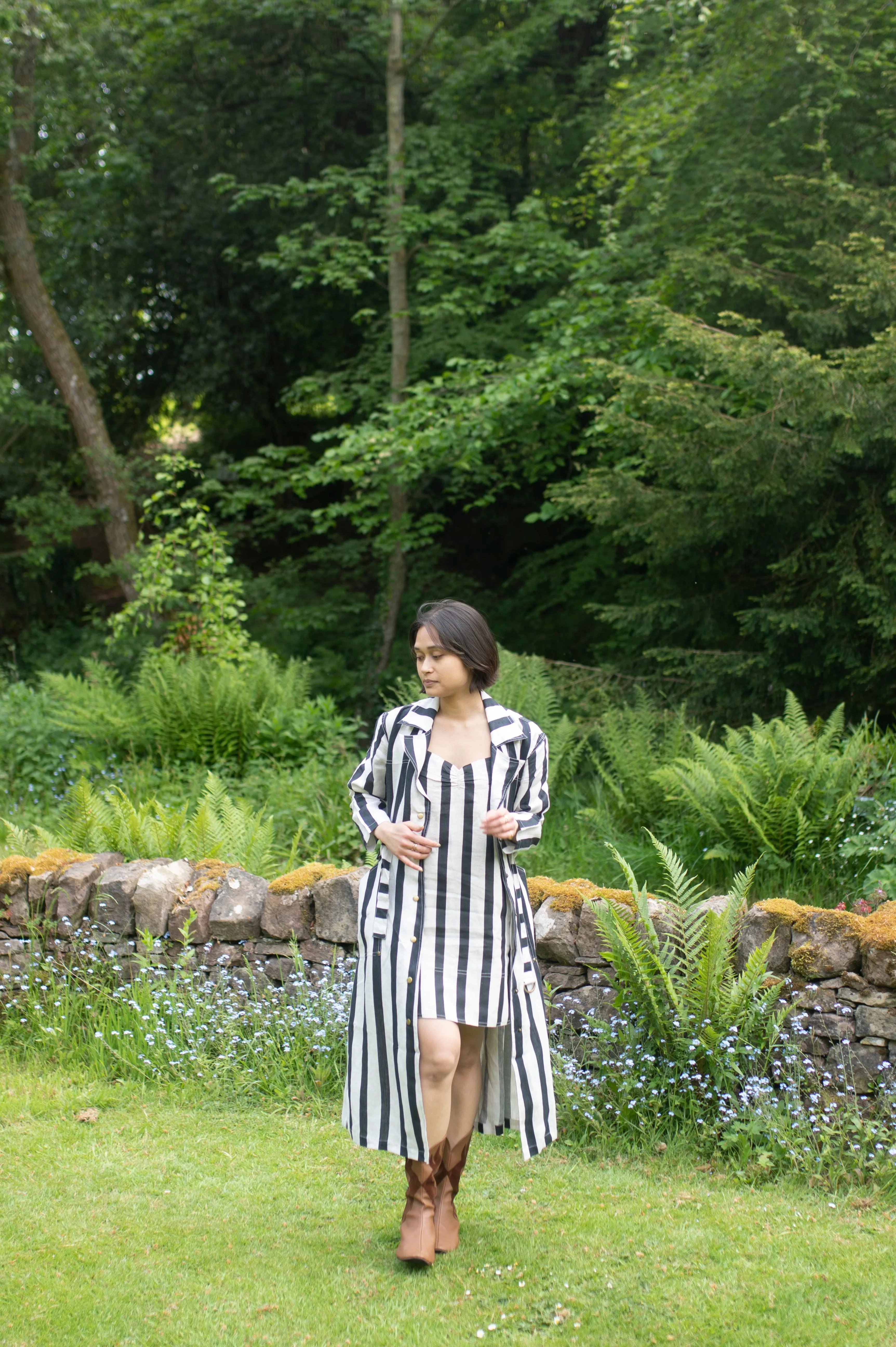 The Terra Tribe Black Stripes Summer Trench Coat