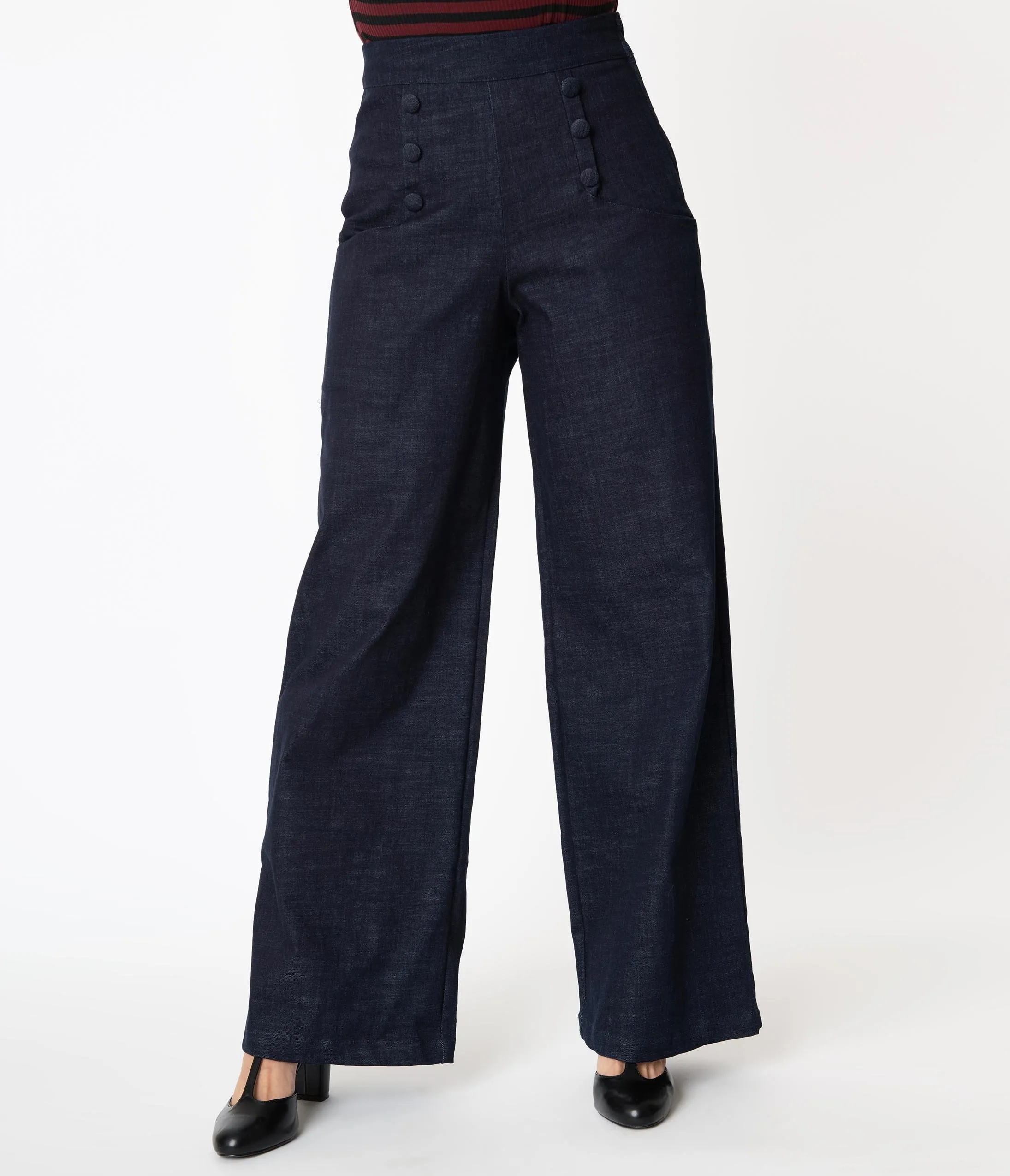 Unique Vintage 1940s Blue Denim High Waist Ginger Pants