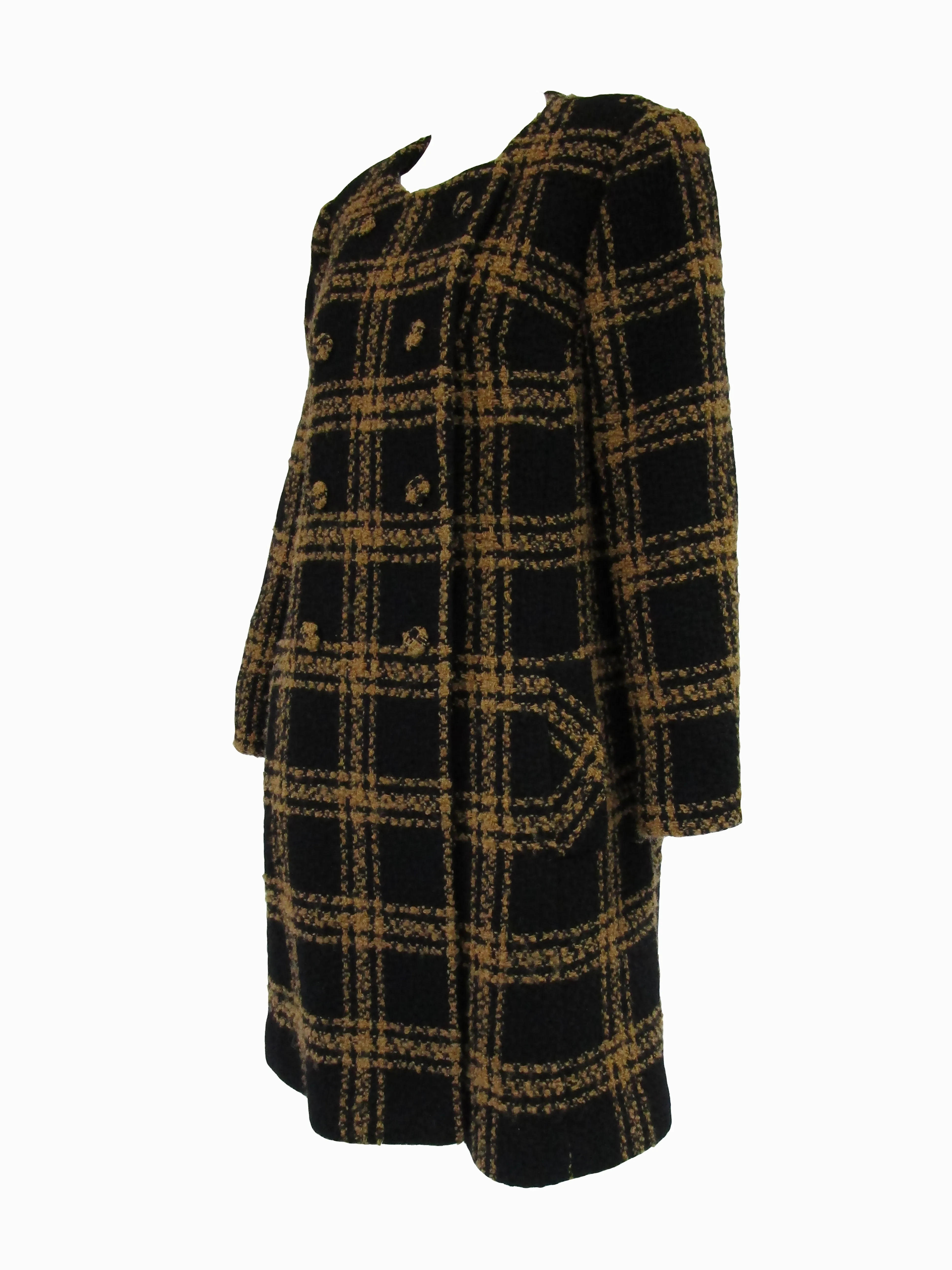 Vintage Black and Tan Checked Wool Coat