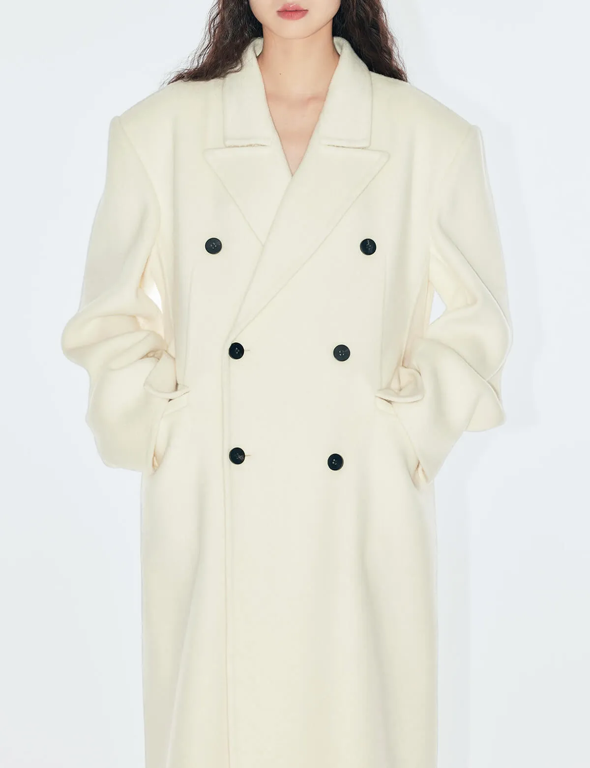 White Maxi Double Breasted Coat-BESTSELLER