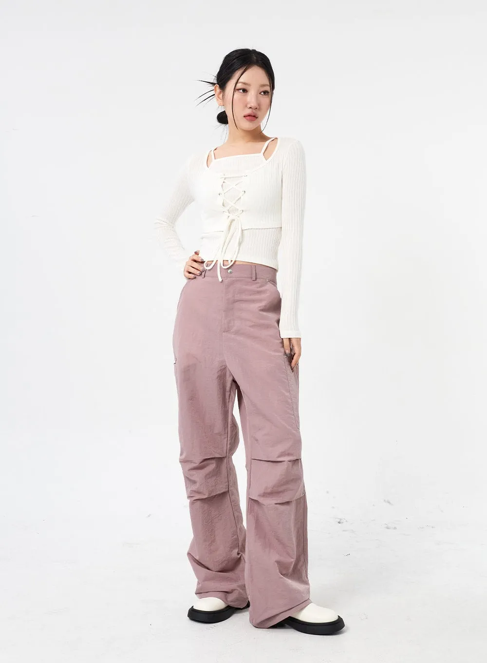 Wide Leg Nylon Pants Unisex CM315