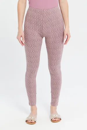 Women Mauve Printed Leggings