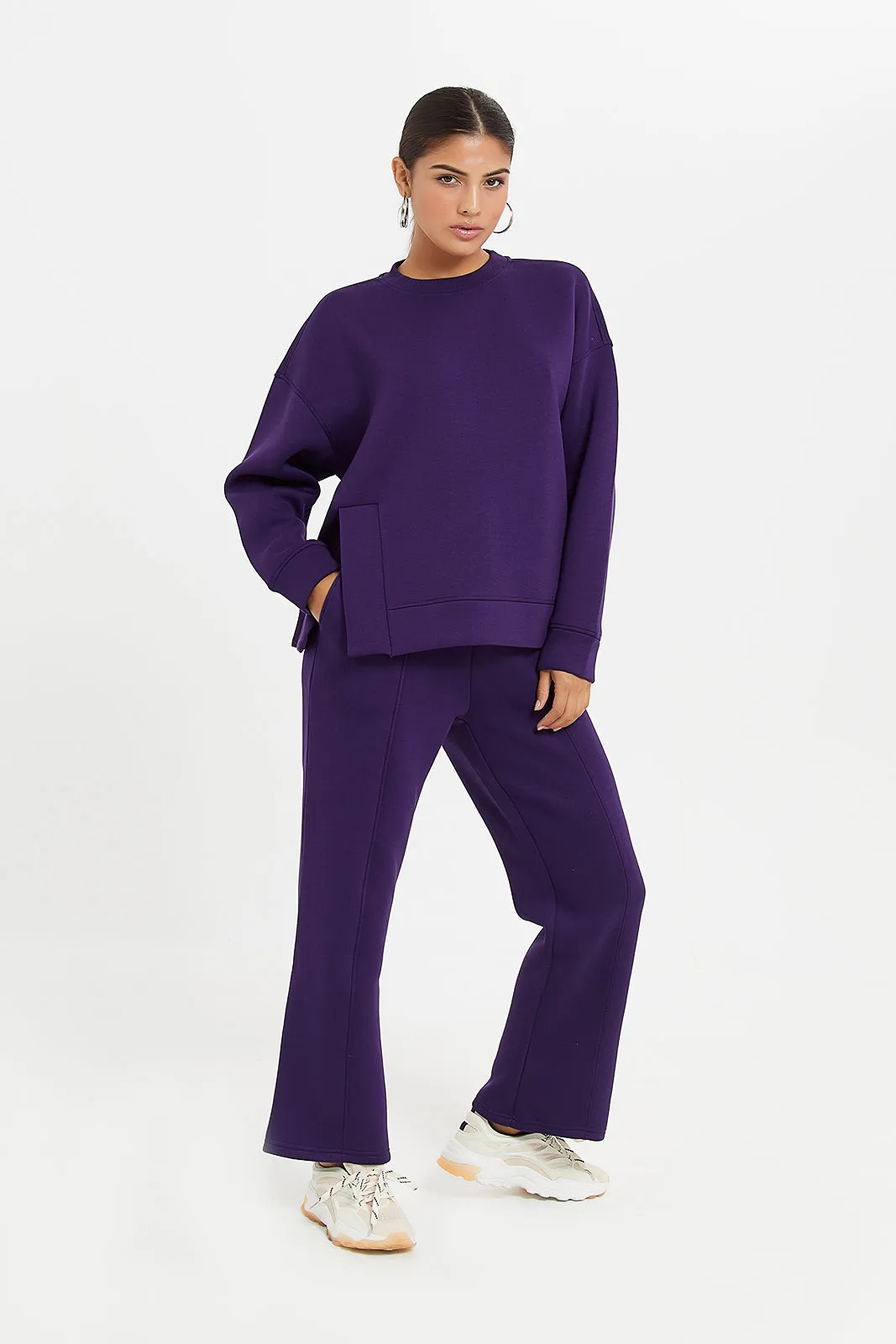 Women Purple Plum Wide Leg Pants